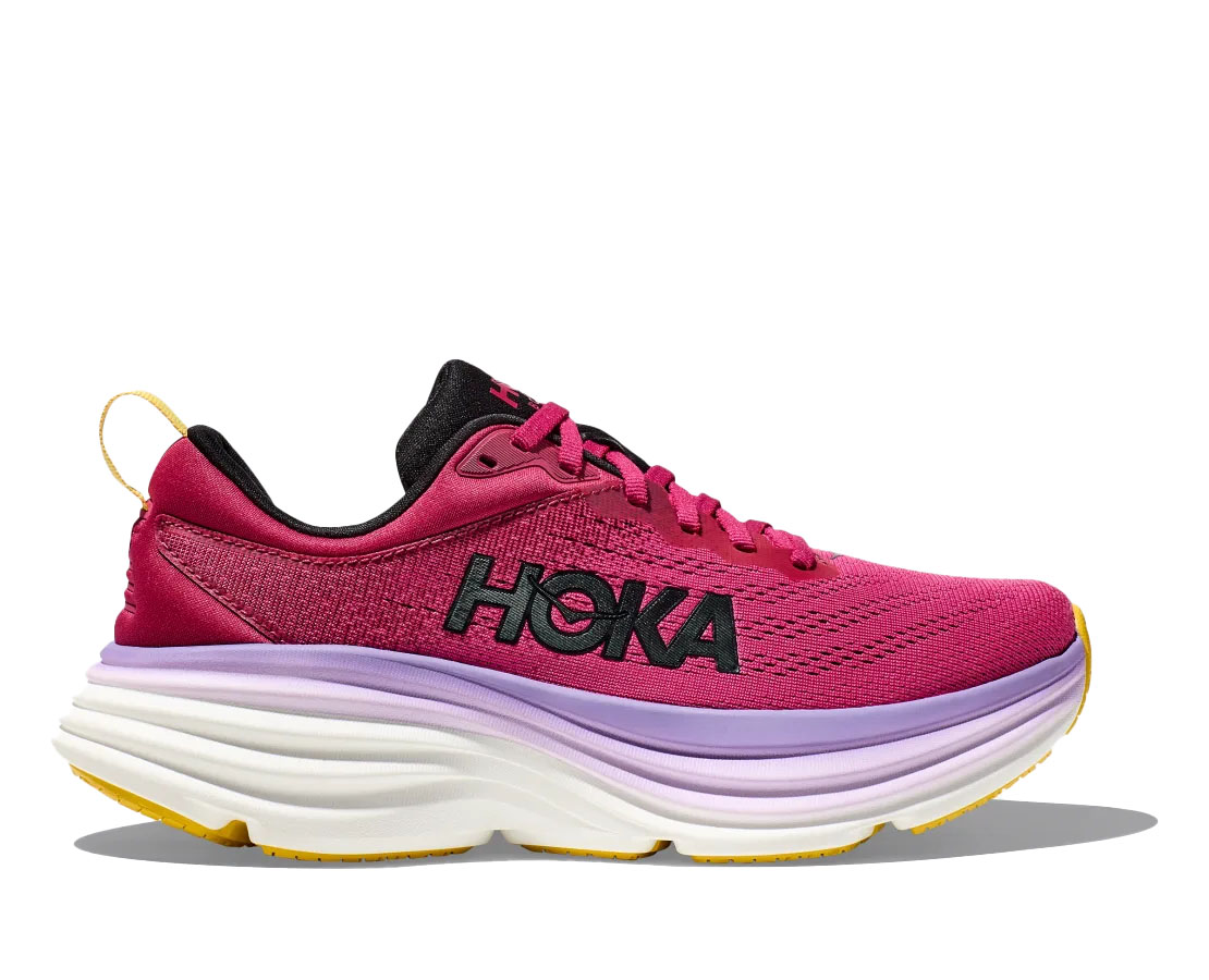 The HOKA Bondi 8, in Cherries Jubilee/Pink Yarrow.