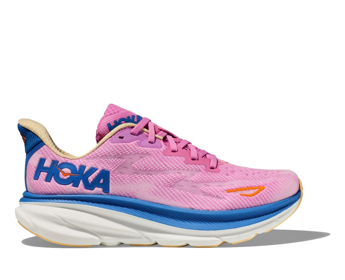The HOKA Clifton 9, in Cyclamen/Sweet Lilac.